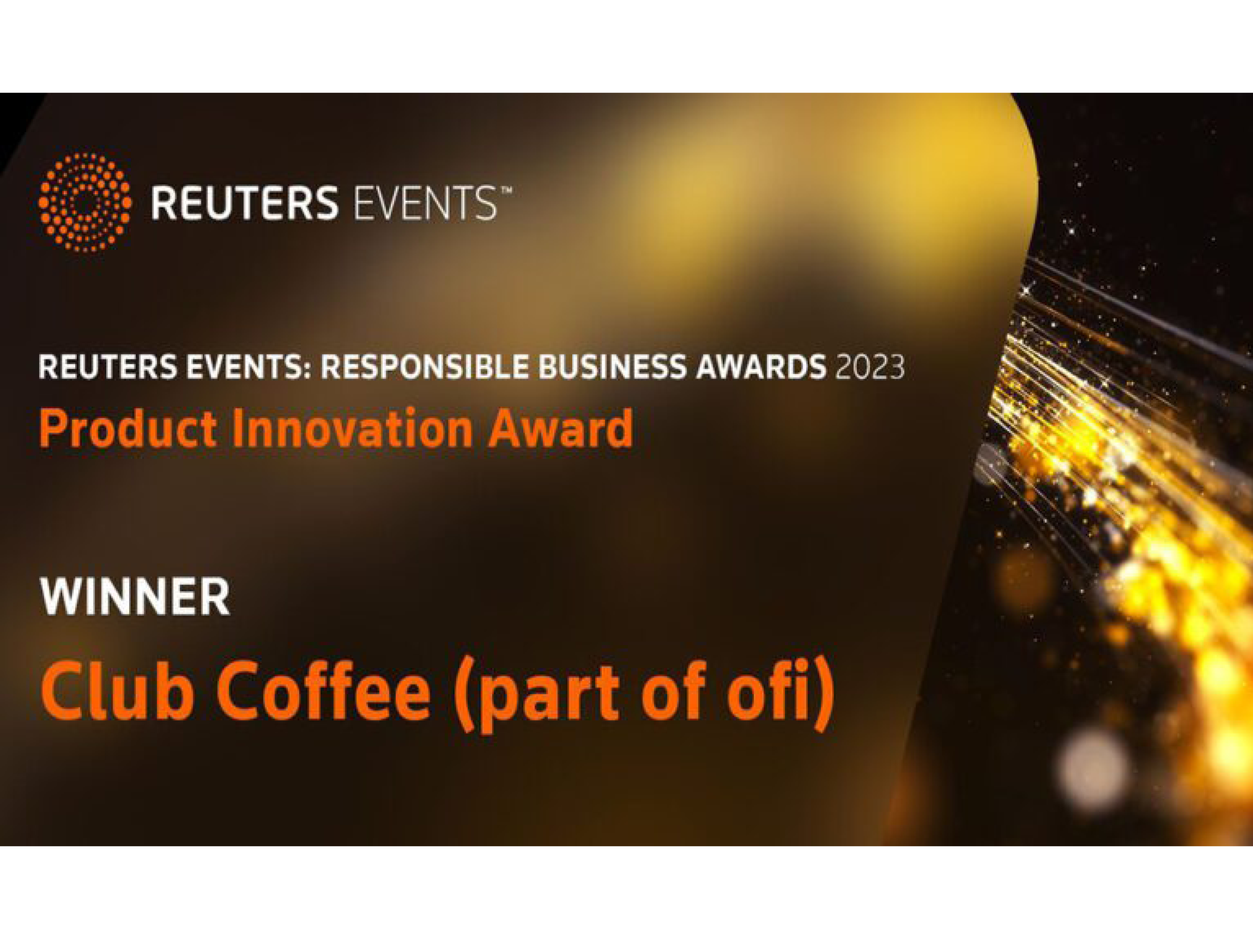Club Coffee celebra en los premios Responsible Business Awards 2023 de Reuters Events con la innovadora tecnología de envases Boardio™.