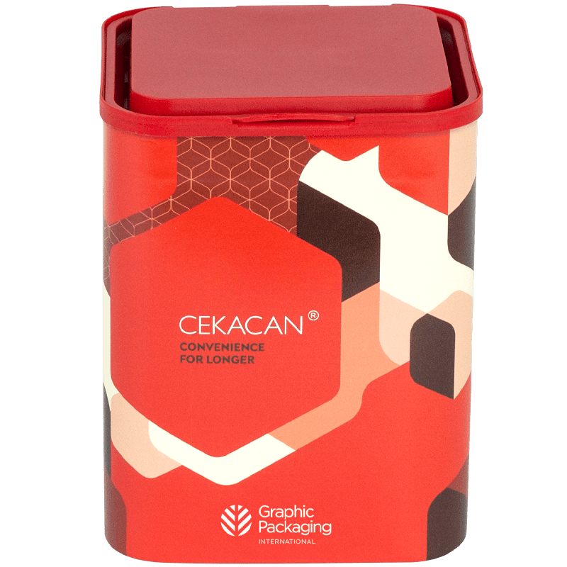 Cekacan™, que ofrece una tapa con bisagras para verter fácilmente, es una alternativa a base de fibra a los contenedores de plástico rígido y es ideal para productos secos y aplicaciones en polvo.