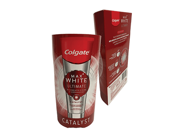 Nuevo empaque de papel para pasta de dientes Colgate Max White Ultimate